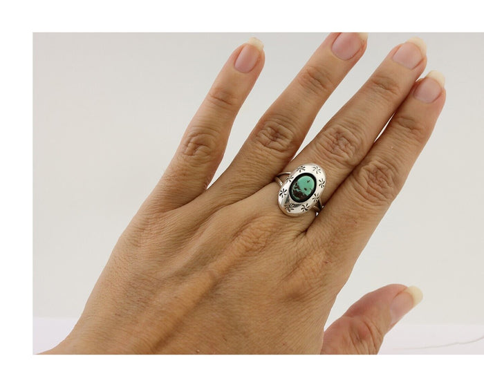 Navajo Ring 925 Silver Kingman Turquoise Native American Artist C.80's