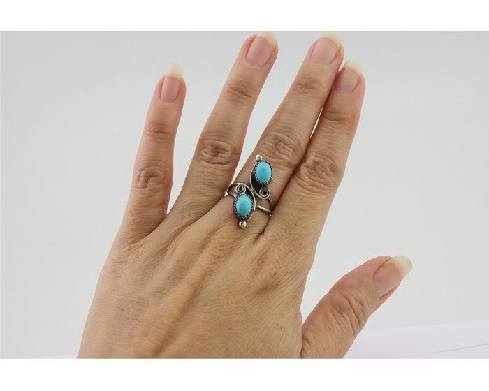 Navajo Ring 925 Silver Kingman Turquoise Native American Artist C.80's