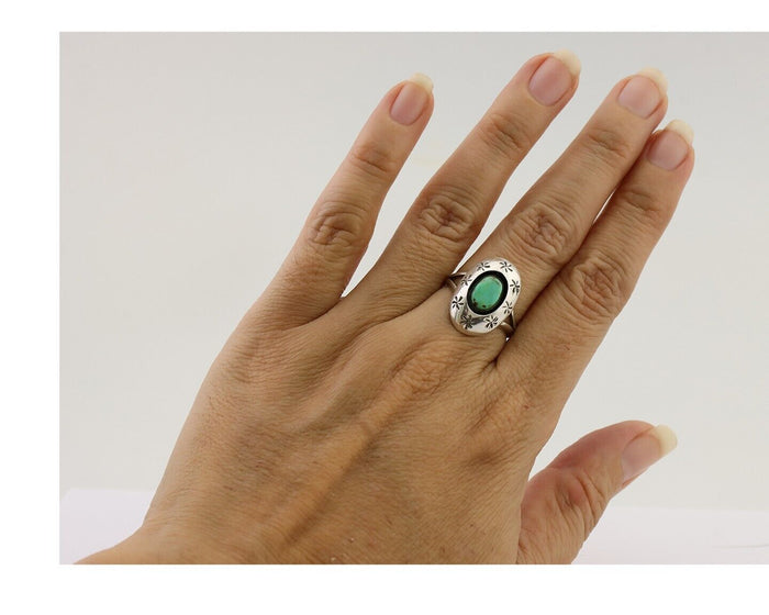 Navajo Ring 925 Silver Kingman Turquoise Native American Artist C.80's