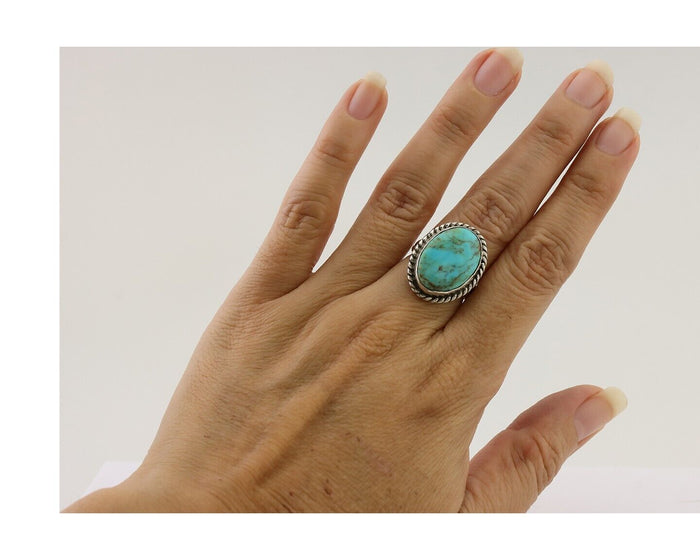 Navajo Ring 925 Silver Kingman Turquoise Native American Artist C.80's