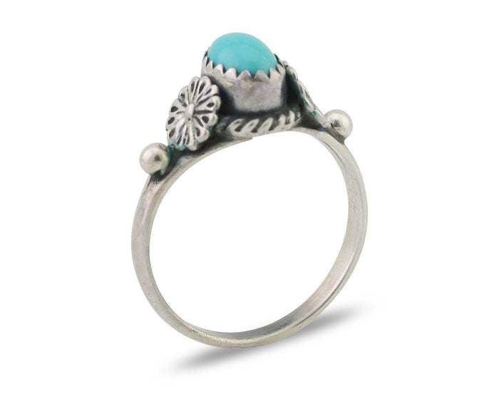 Navajo Ring 925 Silver Kingman Turquoise Native American Artist Made In 1985