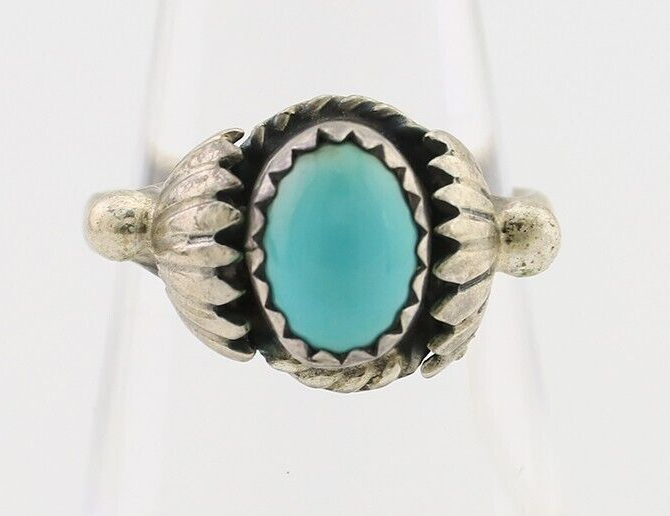 Navajo Ring 925 Silver Kingman Turquoise Native American Artist Made In 1985