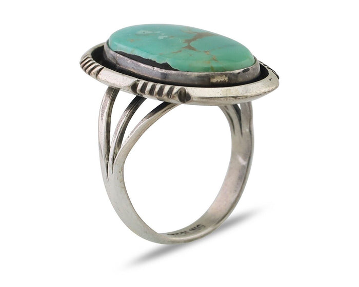 Navajo Ring 925 Silver Kingman Turquoise Native American Artist Size 6.75 C.80's