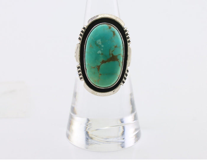 Navajo Ring 925 Silver Kingman Turquoise Native American Artist Size 6.75 C.80's