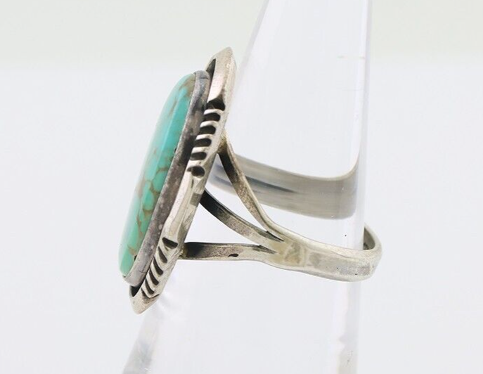 Navajo Ring 925 Silver Kingman Turquoise Native American Artist Size 6.75 C.80's