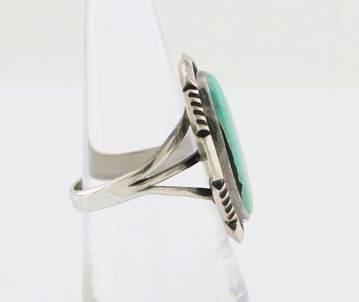 Navajo Ring 925 Silver Kingman Turquoise Native American Artist Size 6.75 C.80's