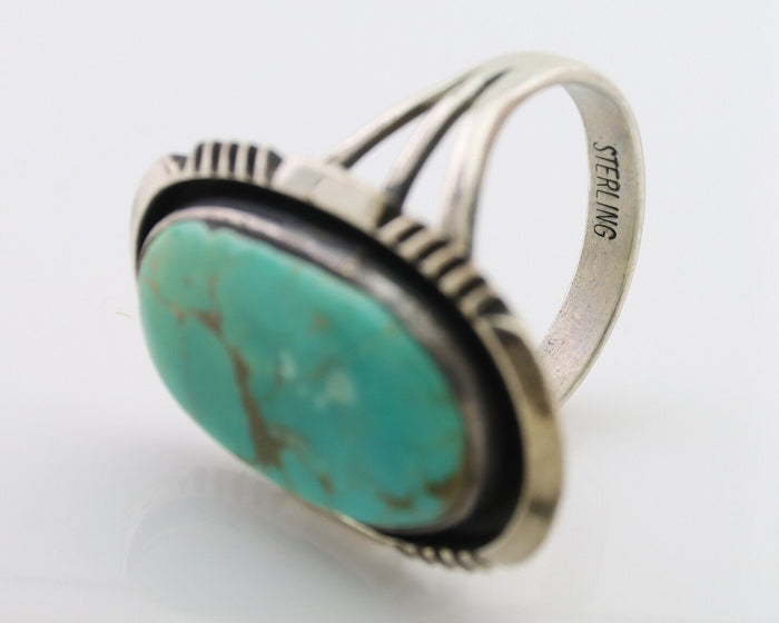Navajo Ring 925 Silver Kingman Turquoise Native American Artist Size 6.75 C.80's