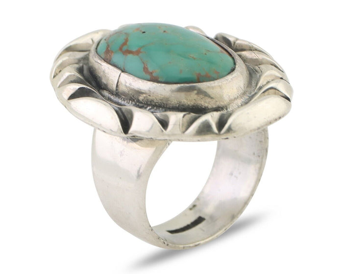 Navajo Ring 925 Silver Kingman Turquoise Native Artist Signed C Montoya C.80's