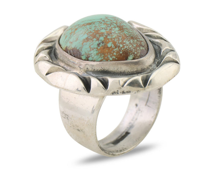 Navajo Ring 925 Silver Kingman Turquoise Native Artist Signed C Montoya C.80's