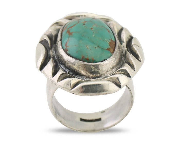 Navajo Ring 925 Silver Kingman Turquoise Native Artist Signed C Montoya C.80's