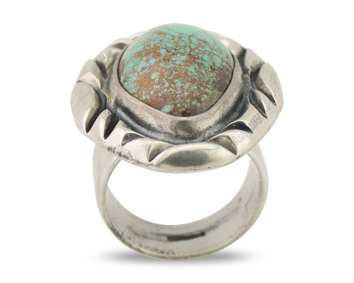 Navajo Ring 925 Silver Kingman Turquoise Native Artist Signed C Montoya C.80's