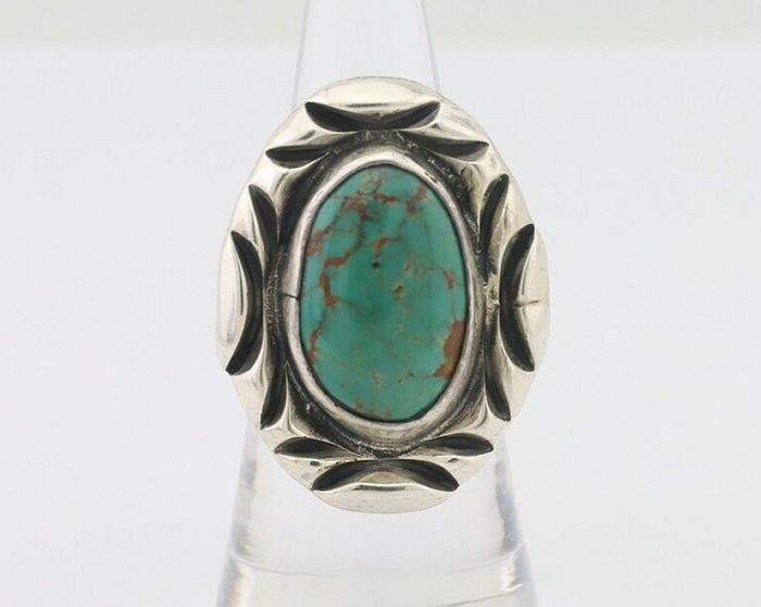 Navajo Ring 925 Silver Kingman Turquoise Native Artist Signed C Montoya C.80's
