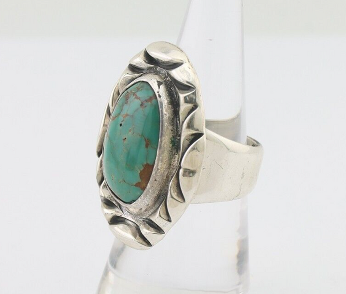 Navajo Ring 925 Silver Kingman Turquoise Native Artist Signed C Montoya C.80's