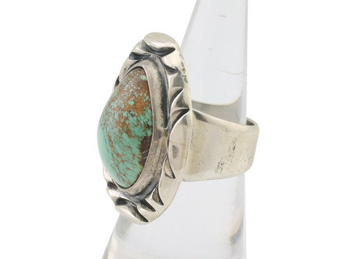 Navajo Ring 925 Silver Kingman Turquoise Native Artist Signed C Montoya C.80's