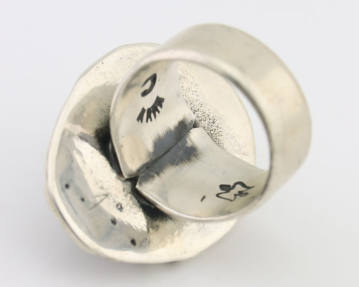 Navajo Ring 925 Silver Kingman Turquoise Native Artist Signed C Montoya C.80's