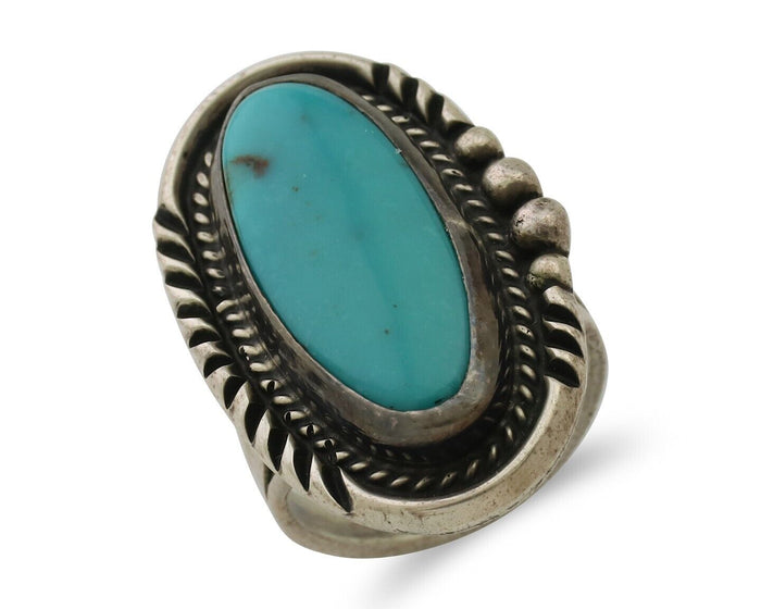 Navajo Ring 925 Silver Kingman Turquoise Signed M Begay C.80's