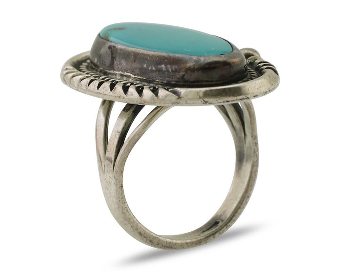 Navajo Ring 925 Silver Kingman Turquoise Signed M Begay C.80's