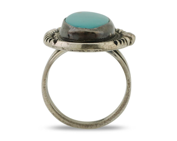 Navajo Ring 925 Silver Kingman Turquoise Signed M Begay C.80's
