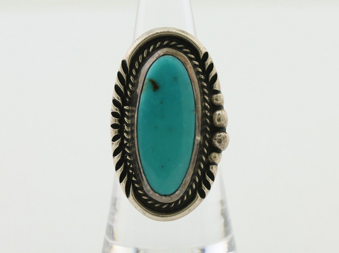 Navajo Ring 925 Silver Kingman Turquoise Signed M Begay C.80's