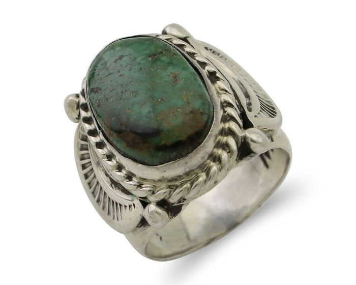Navajo Ring 925 Silver Kingman Turquoise Signed M Montoya C.80's
