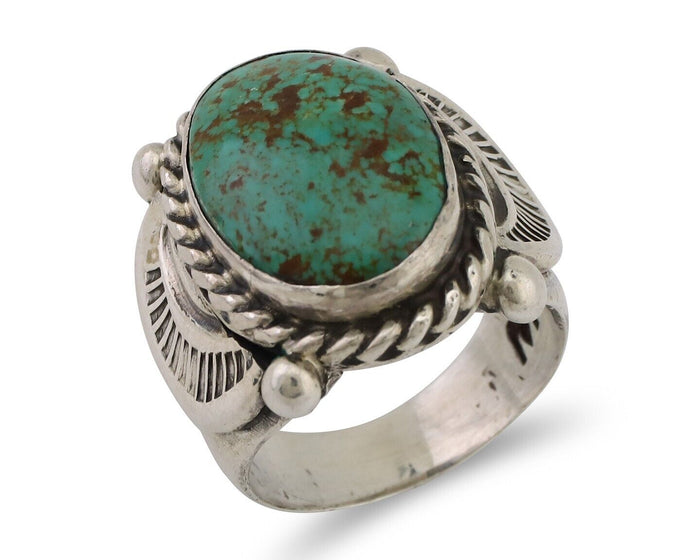Navajo Ring 925 Silver Kingman Turquoise Signed M Montoya C.80's