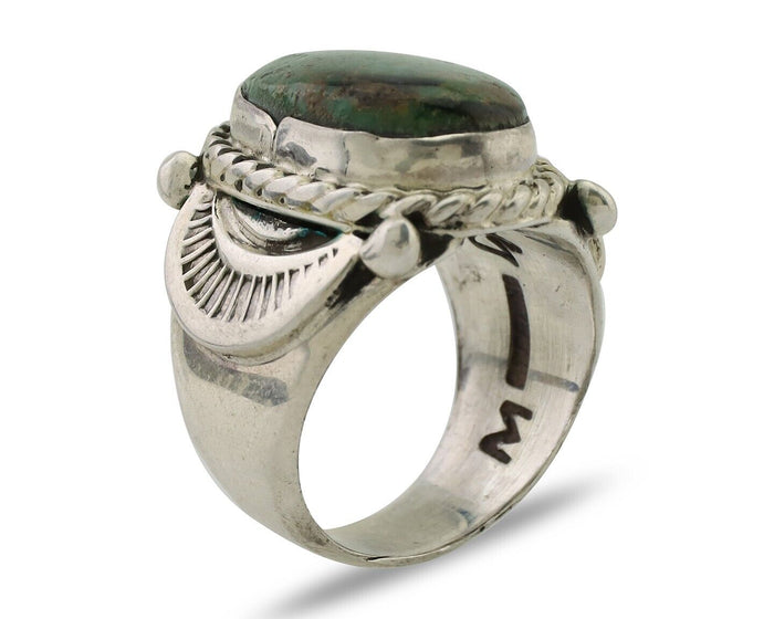 Navajo Ring 925 Silver Kingman Turquoise Signed M Montoya C.80's