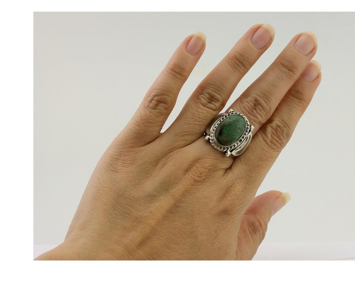 Navajo Ring 925 Silver Kingman Turquoise Signed M Montoya C.80's