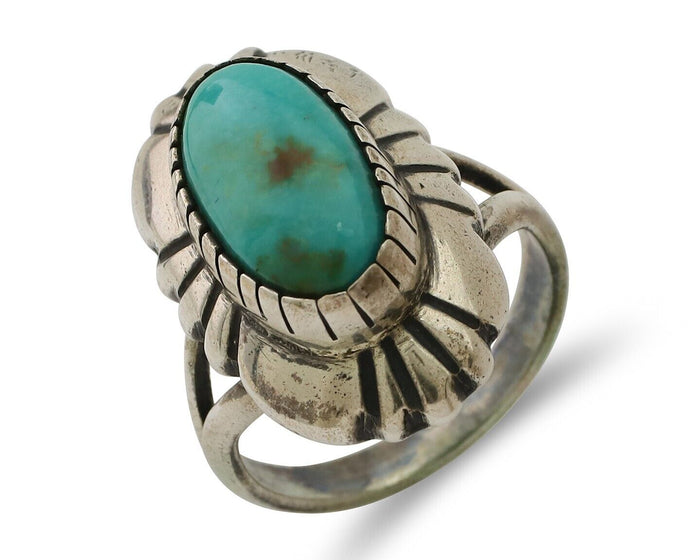 Navajo Ring 925 Silver Kingman Turquoise Signed M Montoya Size 7.0 C.80's