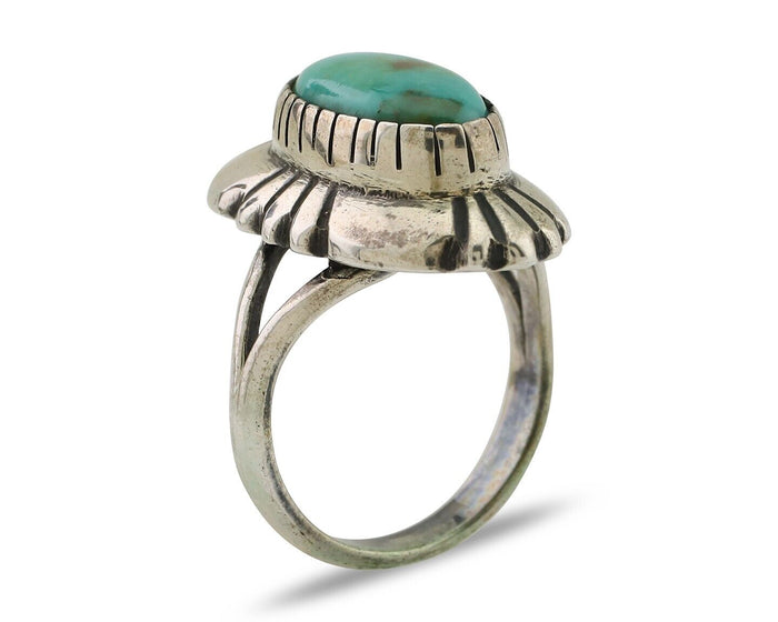 Navajo Ring 925 Silver Kingman Turquoise Signed M Montoya Size 7.0 C.80's