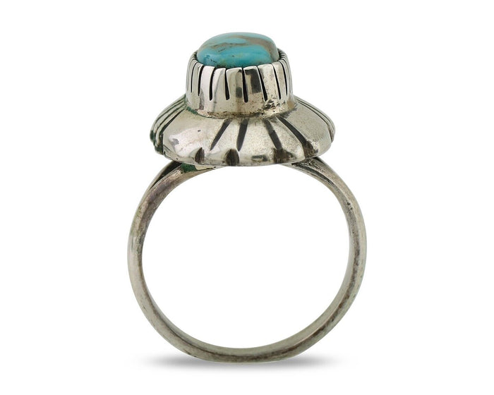 Navajo Ring 925 Silver Kingman Turquoise Signed M Montoya Size 7.0 C.80's