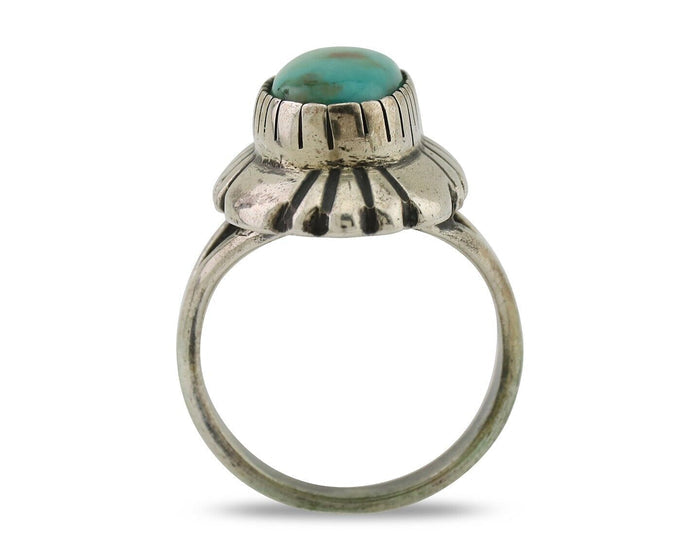 Navajo Ring 925 Silver Kingman Turquoise Signed M Montoya Size 7.0 C.80's