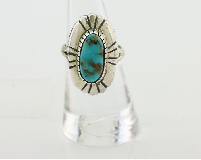 Navajo Ring 925 Silver Kingman Turquoise Signed M Montoya Size 7.0 C.80's