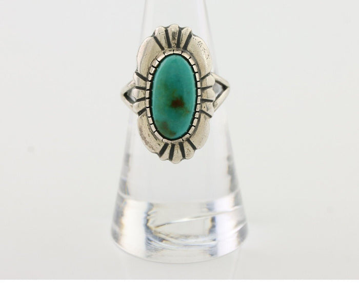 Navajo Ring 925 Silver Kingman Turquoise Signed M Montoya Size 7.0 C.80's
