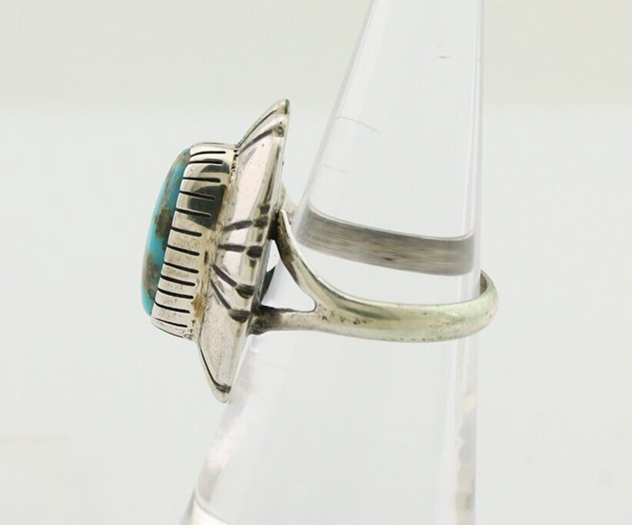 Navajo Ring 925 Silver Kingman Turquoise Signed M Montoya Size 7.0 C.80's