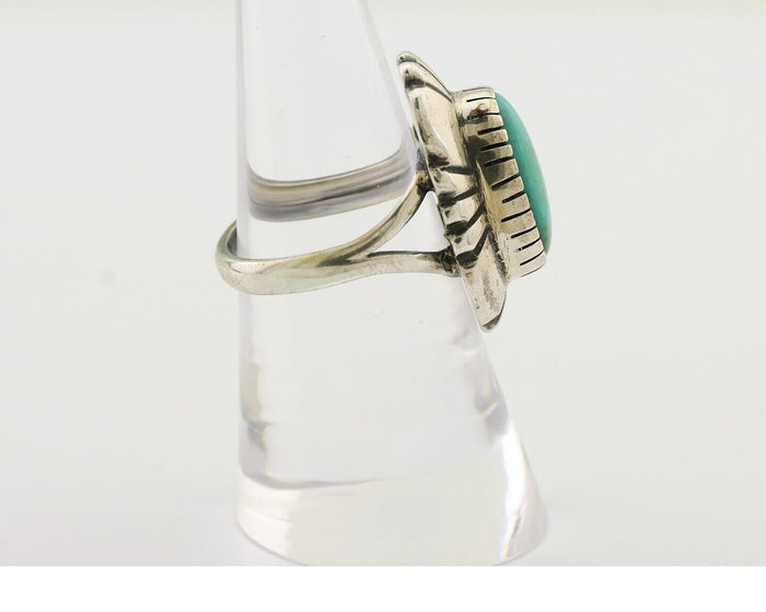 Navajo Ring 925 Silver Kingman Turquoise Signed M Montoya Size 7.0 C.80's