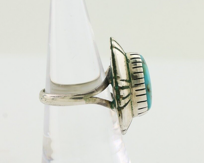 Navajo Ring 925 Silver Kingman Turquoise Signed M Montoya Size 7.0 C.80's