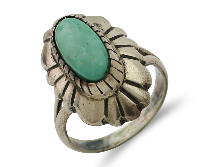 Navajo Ring 925 Silver Kingman Turquoise Signed M Montoya Size 8.0 C.80's