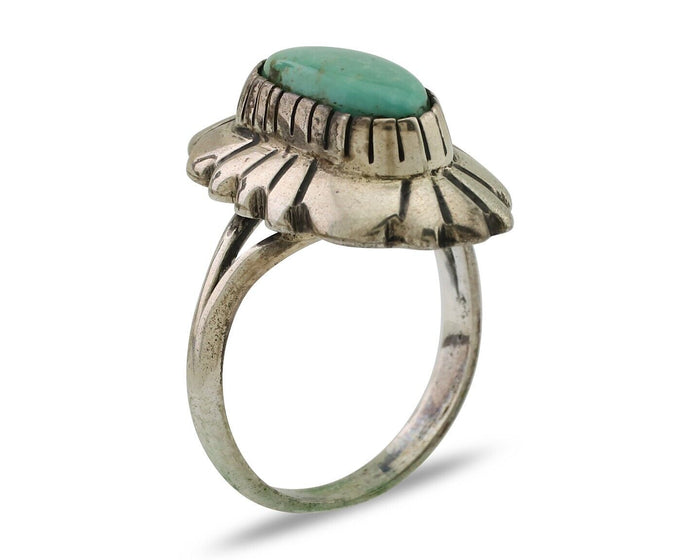 Navajo Ring 925 Silver Kingman Turquoise Signed M Montoya Size 8.0 C.80's