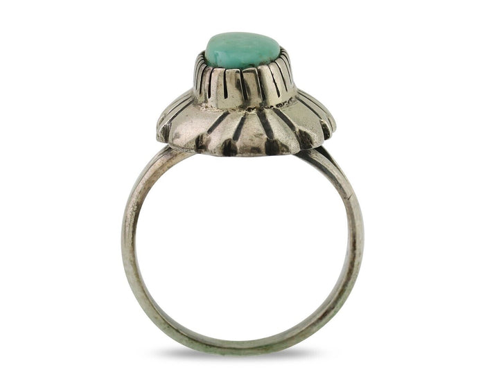 Navajo Ring 925 Silver Kingman Turquoise Signed M Montoya Size 8.0 C.80's