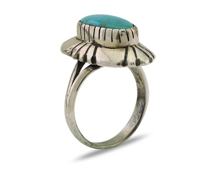 Navajo Ring 925 Silver Kingman Turquoise Signed M Montoya Size 8.25 C.80's