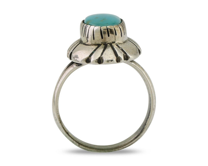 Navajo Ring 925 Silver Kingman Turquoise Signed M Montoya Size 8.25 C.80's