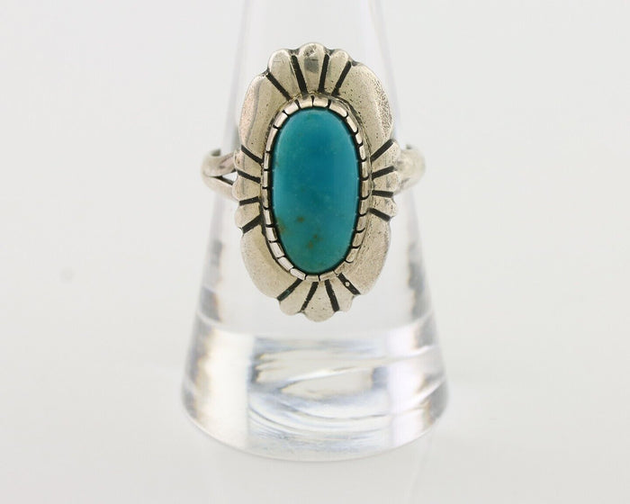 Navajo Ring 925 Silver Kingman Turquoise Signed M Montoya Size 8.25 C.80's