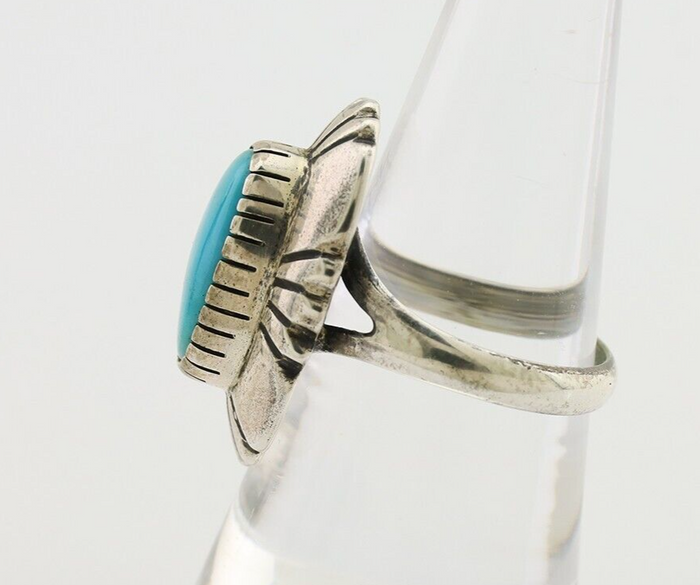 Navajo Ring 925 Silver Kingman Turquoise Signed M Montoya Size 8.25 C.80's