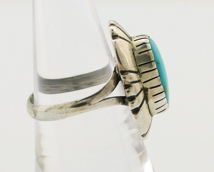 Navajo Ring 925 Silver Kingman Turquoise Signed M Montoya Size 8.25 C.80's