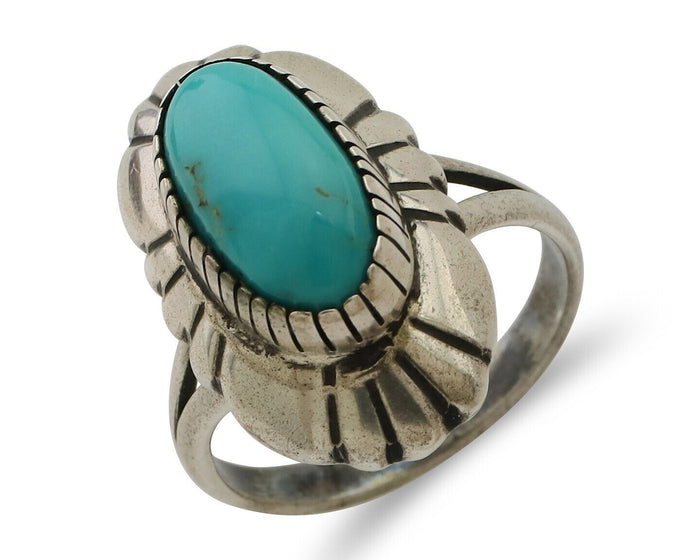 Navajo Ring 925 Silver Kingman Turquoise Signed M Montoya Size 9.25 C.80's