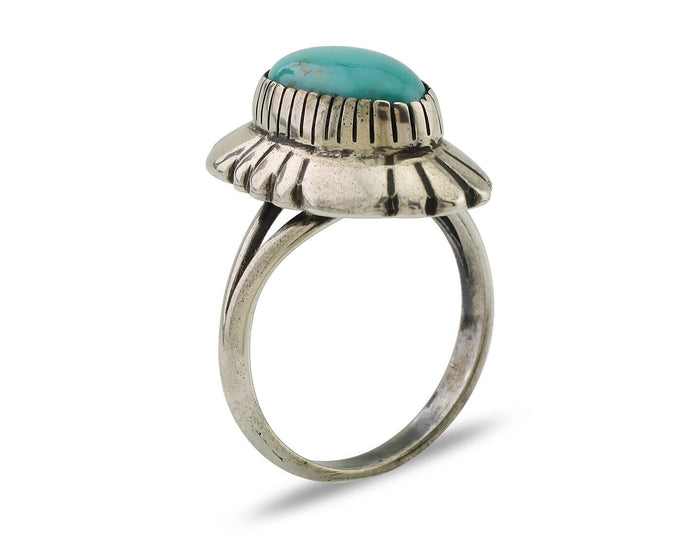 Navajo Ring 925 Silver Kingman Turquoise Signed M Montoya Size 9.25 C.80's