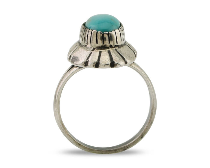 Navajo Ring 925 Silver Kingman Turquoise Signed M Montoya Size 9.25 C.80's