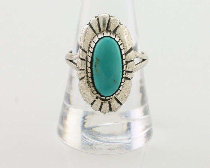 Navajo Ring 925 Silver Kingman Turquoise Signed M Montoya Size 9.25 C.80's