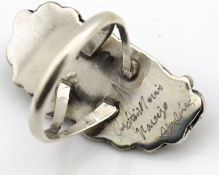 Navajo Ring 925 Silver Mediterranean Coral Artist Signed Justin Morris C.80's