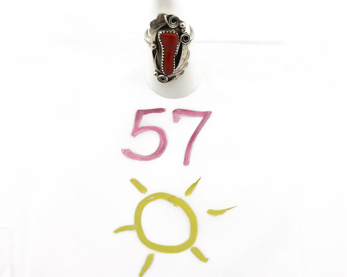 Navajo Ring 925 Silver Mediterranean Coral Artist Signed Justin Morris C.80's